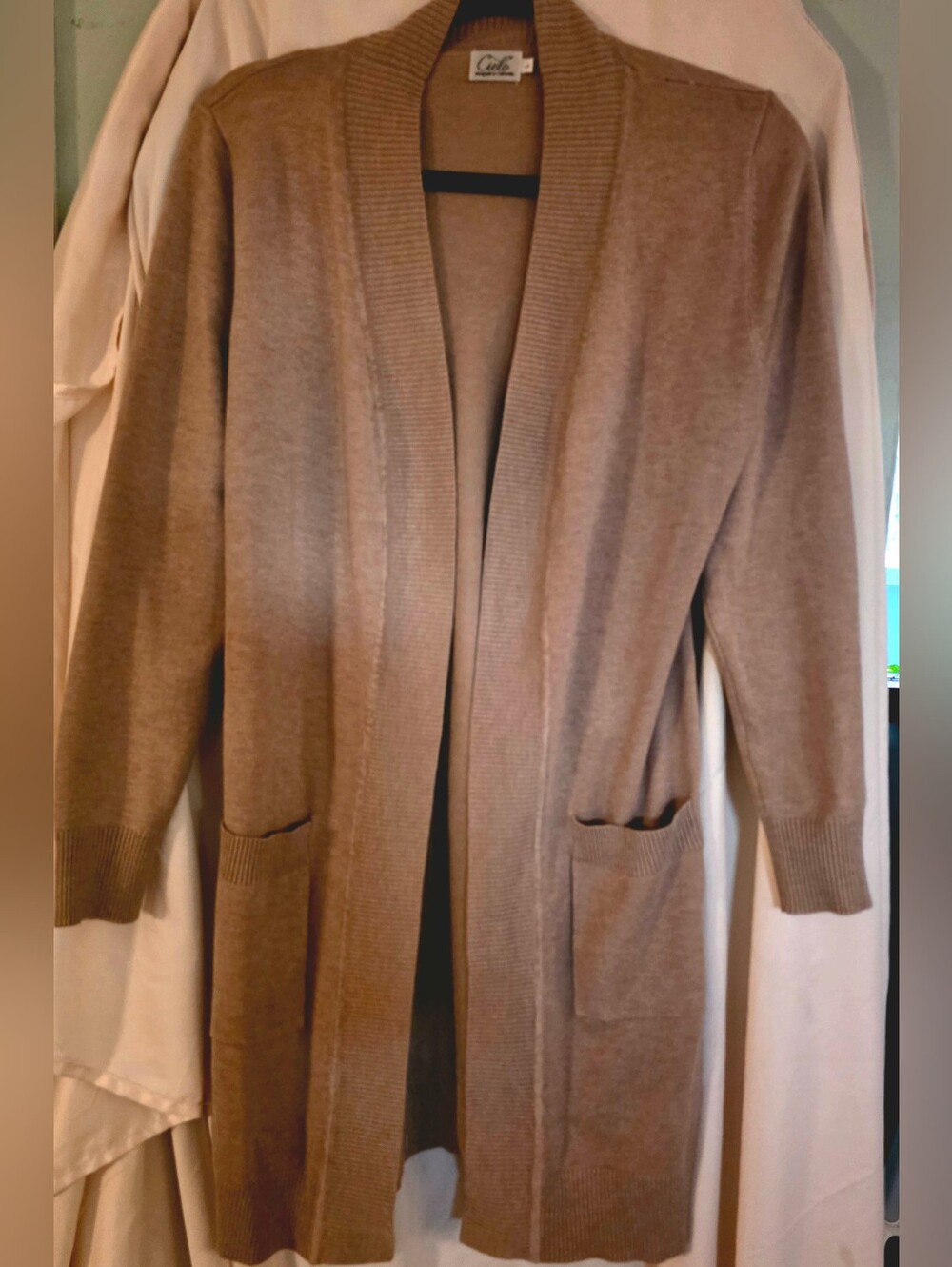 Cielo Open-Front Long Cardigan in Taupe Brown